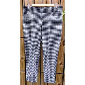 89th + Madison Biz Casual Black White Gingham Checkered Cropped Pull-On Pants